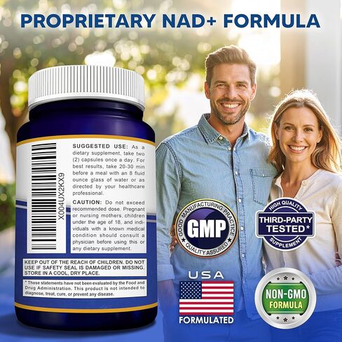 مكمل aSquared Nutrition NAD Resveratrol - NAD+ نيكوتيناميد ريبوسيد 500 ملغ (فيتامين ب3) بالإضافة إلى ريسفيراترول ترانس وكيرسيتين - بديل NMN للرجال والنساء - 60 كبسولة in Saudi Arabia