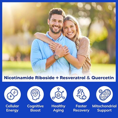 مكمل aSquared Nutrition NAD Resveratrol - NAD+ نيكوتيناميد ريبوسيد 500 ملغ (فيتامين ب3) بالإضافة إلى ريسفيراترول ترانس وكيرسيتين - بديل NMN للرجال والنساء - 60 كبسولة in Saudi Arabia