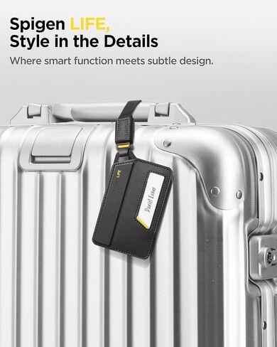 Spigen Life Luggage Tags Premium Velo Vegan Leather ID Label for Suitecase Travel Bag Accessories with Magnetic Closure Privacy Protection Design Durable Strap - Black (2 Pack) in Saudi Arabia