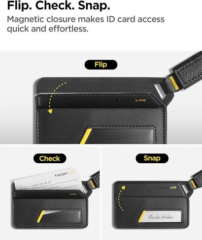 Spigen Life Luggage Tags Premium Velo Vegan Leather ID Label for Suitecase Travel Bag Accessories with Magnetic Closure Privacy Protection Design Durable Strap - Black (2 Pack) in Saudi Arabia