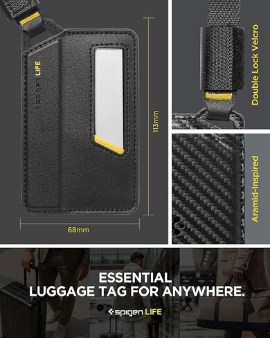 Spigen Life Luggage Tags Premium Velo Vegan Leather ID Label for Suitecase Travel Bag Accessories with Magnetic Closure Privacy Protection Design Durable Strap - Black (2 Pack) in Saudi Arabia