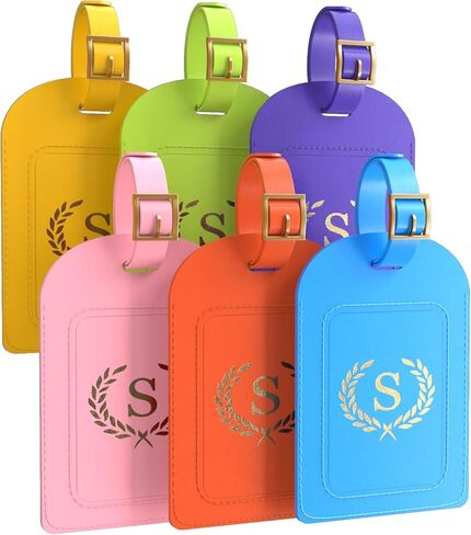 Luggage Tags for Suitcases, 6 Pack Vegan Leather Travel Bag Tags with Privacy Cover & Stainless Steel Buckle, Name ID Tags for Flights, Cruises & Travel in Saudi Arabia