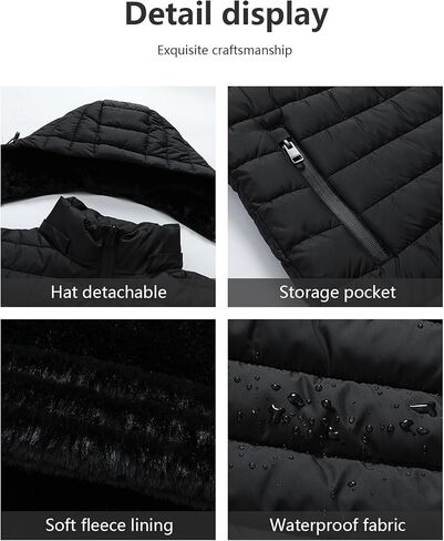 Men's Quilted Puffer Down Coat| Windproof, Waterproof, Flannel Lined, Detachable Hood, Thicken for Winter Warmth in Saudi Arabia