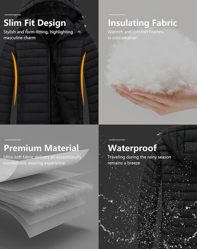 Men's Quilted Puffer Down Coat| Windproof, Waterproof, Flannel Lined, Detachable Hood, Thicken for Winter Warmth in Saudi Arabia