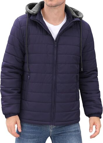 Yusongirl Mens Lightweight Puffer Jacket Winter Casual Quilted Coat with Detachable Hood Water Resistant Insulated Puffy Coat in Saudi Arabia