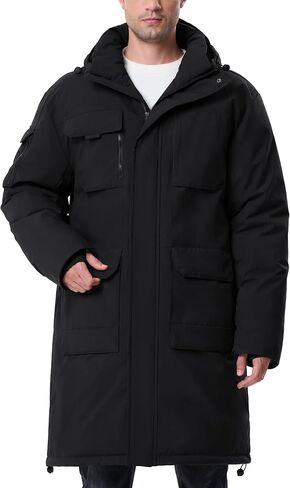Men's Winter Coat Long Hooded Puffer Jacket Warm Thicken Water Resistant Down Outerwear Windbreaker Parka in Saudi Arabia