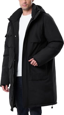 Men's Winter Coat Long Hooded Puffer Jacket Warm Thicken Water Resistant Down Outerwear Windbreaker Parka in Saudi Arabia