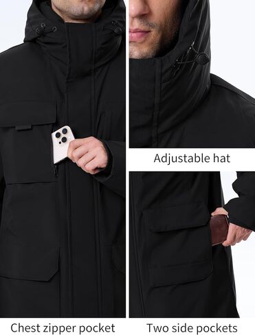 Men's Winter Coat Long Hooded Puffer Jacket Warm Thicken Water Resistant Down Outerwear Windbreaker Parka in Saudi Arabia