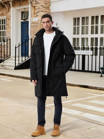 Men's Winter Coat Long Hooded Puffer Jacket Warm Thicken Water Resistant Down Outerwear Windbreaker Parka in Saudi Arabia