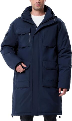 Men's Winter Coat Long Hooded Puffer Jacket Warm Thicken Water Resistant Down Outerwear Windbreaker Parka in Saudi Arabia