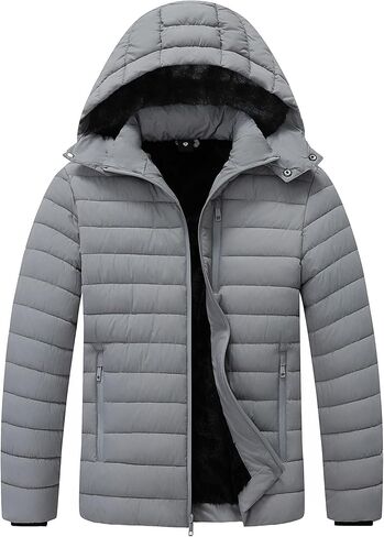 Men's Quilted Puffer Down Coat| Windproof, Waterproof, Flannel Lined, Detachable Hood, Thicken for Winter Warmth in Saudi Arabia