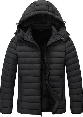 Men's Quilted Puffer Down Coat| Windproof, Waterproof, Flannel Lined, Detachable Hood, Thicken for Winter Warmth in Saudi Arabia