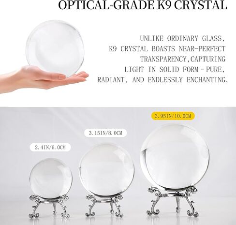 100mm Clear Crystal Ball with Stand, Photography Lensball Prop for Magical Shots, Optical Glass Sphere Decorative Balls Gifts for Meditation Divination in Saudi Arabia