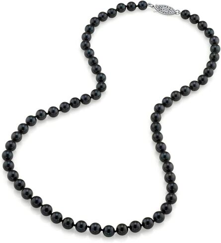 The Pearl Source 14K Gold 6.0-6.5mm Round AA+ Quality Genuine Black Japanese Akoya Saltwater Cultured Pearl Necklace for Women in Saudi Arabia