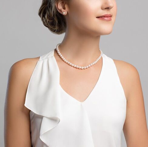 The Pearl Source 6.5-7.0mm AAA Quality Pink Freshwater Cultured Pearl Necklace for Women in 18" Princess Length in Saudi Arabia