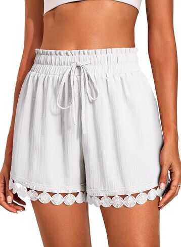 Dokotoo Womens Shorts Summer Casual Loose Elastic Waist Drawstring Lace Boho Beach Cover Up Shorts in Kuwait