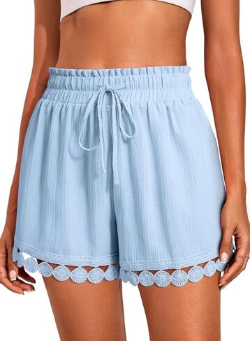 Dokotoo Womens Shorts Summer Casual Loose Elastic Waist Drawstring Lace Boho Beach Cover Up Shorts in Kuwait