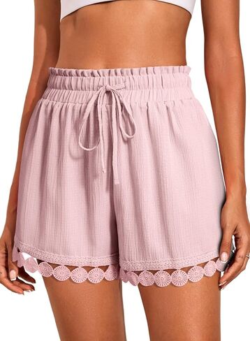 Dokotoo Womens Shorts Summer Casual Loose Elastic Waist Drawstring Lace Boho Beach Cover Up Shorts in Kuwait