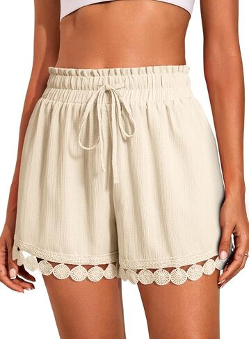 Dokotoo Womens Shorts Summer Casual Loose Elastic Waist Drawstring Lace Boho Beach Cover Up Shorts in Kuwait