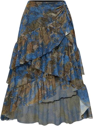 WDIRARA Women's Plus Size Paisley Floral Layered Ruffle Skirt Vintage High Low Long Skirts Boho Hippie Style in Saudi Arabia