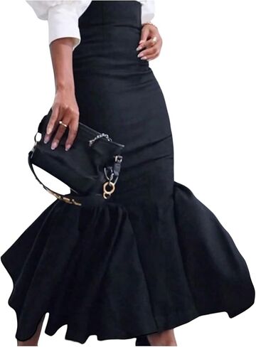 GORGLITTER المرأة الكشكشة Bodycon تنانير طويلة ذيل السمكة عالية الخصر قلم رصاص طويل الخروج التنانير in Kuwait