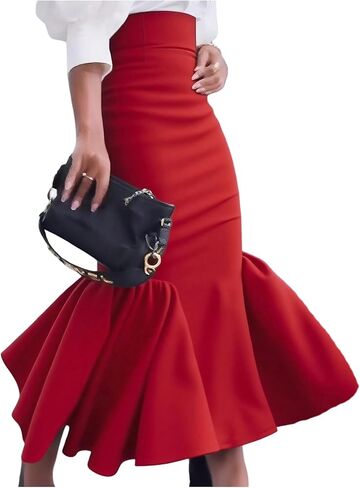 GORGLITTER Women's Ruffle Bodycon Maxi Skirts Fishtail High Waisted Pencil Long Going Out Skirts in Saudi Arabia
