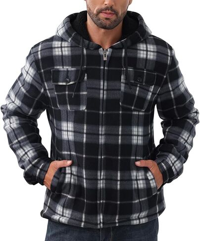 Men’s Thick Flannel Plaid Jacket Heavyweight Zip Up Hoodie Sherpa Fleece Lined Hoodies Warm Winter Coat with Pockets in Saudi Arabia