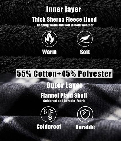 Men’s Thick Flannel Plaid Jacket Heavyweight Zip Up Hoodie Sherpa Fleece Lined Hoodies Warm Winter Coat with Pockets in Saudi Arabia
