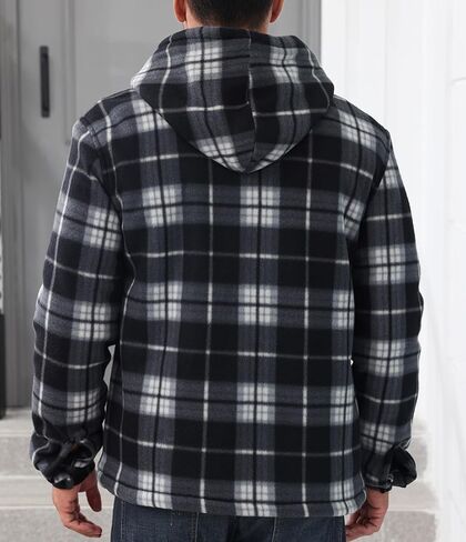 Men’s Thick Flannel Plaid Jacket Heavyweight Zip Up Hoodie Sherpa Fleece Lined Hoodies Warm Winter Coat with Pockets in Saudi Arabia