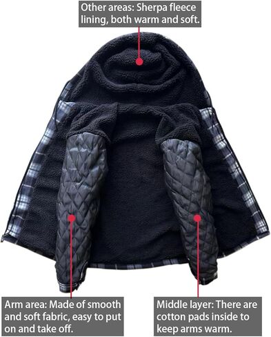 Men’s Thick Flannel Plaid Jacket Heavyweight Zip Up Hoodie Sherpa Fleece Lined Hoodies Warm Winter Coat with Pockets in Saudi Arabia