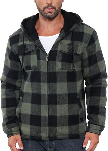 Men’s Thick Flannel Plaid Jacket Heavyweight Zip Up Hoodie Sherpa Fleece Lined Hoodies Warm Winter Coat with Pockets in Saudi Arabia