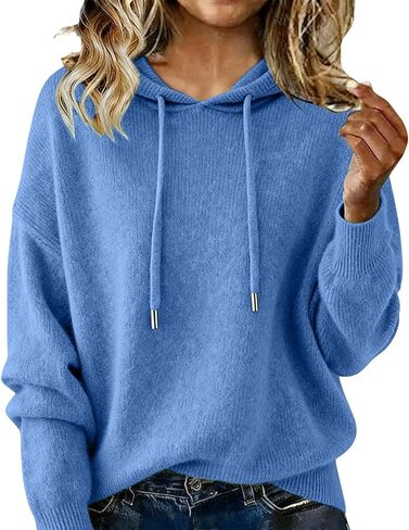Cashmere Sweaters for Women Casual 2025 Soft Wool Hoodies Fall Winter Warm Cozy Knitted Drawstring Hooded Pullover in Kuwait