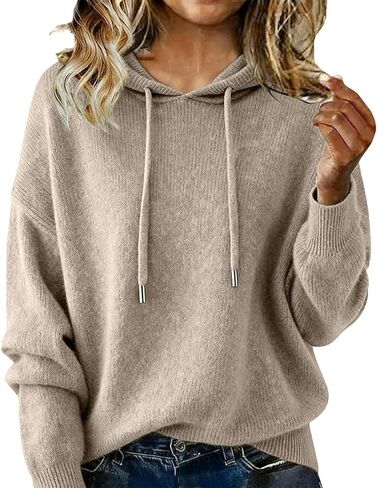 Cashmere Sweaters for Women Casual 2025 Soft Wool Hoodies Fall Winter Warm Cozy Knitted Drawstring Hooded Pullover in Kuwait