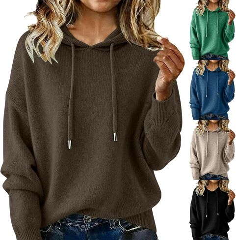 Cashmere Sweaters for Women Casual 2025 Soft Wool Hoodies Fall Winter Warm Cozy Knitted Drawstring Hooded Pullover in Kuwait