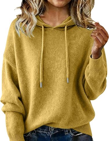 Cashmere Sweaters for Women Casual 2025 Soft Wool Hoodies Fall Winter Warm Cozy Knitted Drawstring Hooded Pullover in Kuwait