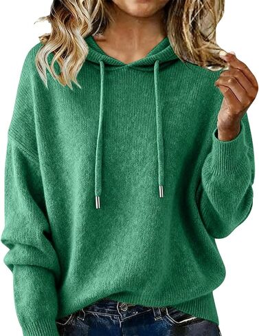 Cashmere Sweaters for Women Casual 2025 Soft Wool Hoodies Fall Winter Warm Cozy Knitted Drawstring Hooded Pullover in Kuwait