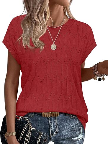 Sampeel Womens Tops Short Sleeve Sweaters 2026 Summer Spring Beach Vacation Clothes Business Casual Outfits in Saudi Arabia