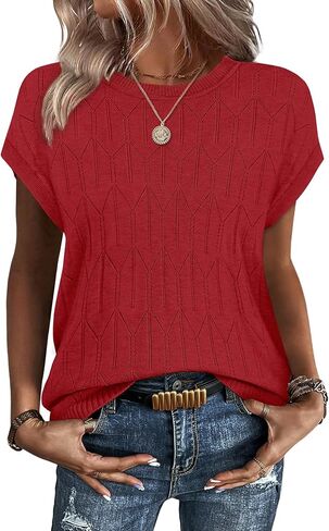Sampeel Womens Tops Short Sleeve Sweaters 2026 Summer Spring Beach Vacation Clothes Business Casual Outfits in Saudi Arabia