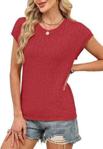 Sampeel Womens Tops Short Sleeve Sweaters 2026 Summer Spring Beach Vacation Clothes Business Casual Outfits in Saudi Arabia