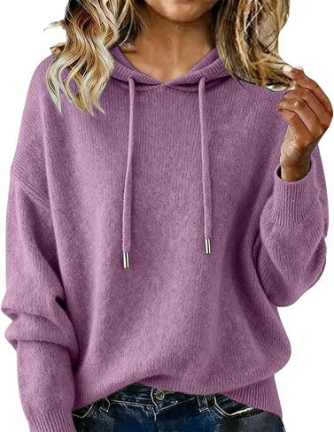 Cashmere Sweaters for Women Casual 2025 Soft Wool Hoodies Fall Winter Warm Cozy Knitted Drawstring Hooded Pullover in Kuwait