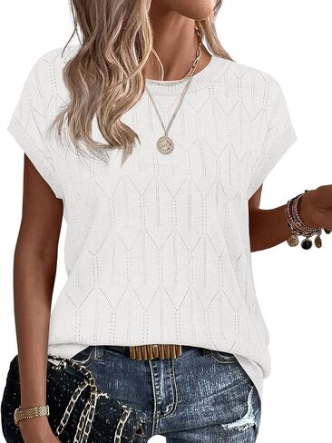 Sampeel Womens Tops Short Sleeve Sweaters 2026 Summer Spring Beach Vacation Clothes Business Casual Outfits in Saudi Arabia
