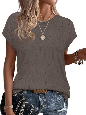 Sampeel Womens Tops Short Sleeve Sweaters 2026 Summer Spring Beach Vacation Clothes Business Casual Outfits in Saudi Arabia