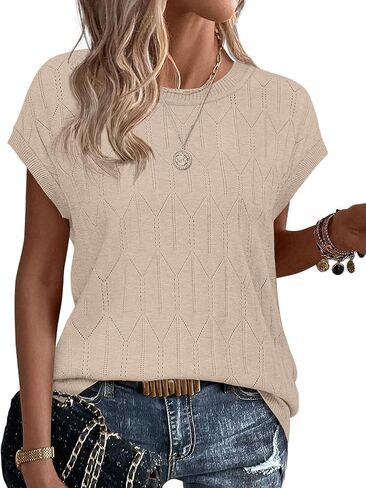 Sampeel Womens Tops Short Sleeve Sweaters 2026 Summer Spring Beach Vacation Clothes Business Casual Outfits in Saudi Arabia