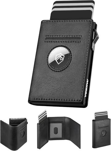 محفظة YESIIW Airtag للرجال، محفظة ذكية للرجال لحجب RFID، حامل بطاقة ائتمان من الألومنيوم ثلاثي الطي البسيط مع نافذة لبطاقة الهوية، هدية للرجال، لا تتضمن بطاقة هوائية، أسود in Kuwait