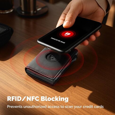 محفظة YESIIW Airtag للرجال، محفظة ذكية للرجال لحجب RFID، حامل بطاقة ائتمان من الألومنيوم ثلاثي الطي البسيط مع نافذة لبطاقة الهوية، هدية للرجال، لا تتضمن بطاقة هوائية، أسود in Kuwait