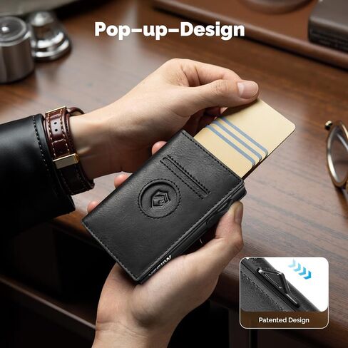 محفظة YESIIW Airtag للرجال، محفظة ذكية للرجال لحجب RFID، حامل بطاقة ائتمان من الألومنيوم ثلاثي الطي البسيط مع نافذة لبطاقة الهوية، هدية للرجال، لا تتضمن بطاقة هوائية، أسود in Kuwait