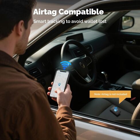 محفظة YESIIW Airtag للرجال، محفظة ذكية للرجال لحجب RFID، حامل بطاقة ائتمان من الألومنيوم ثلاثي الطي البسيط مع نافذة لبطاقة الهوية، هدية للرجال، لا تتضمن بطاقة هوائية، أسود in Kuwait
