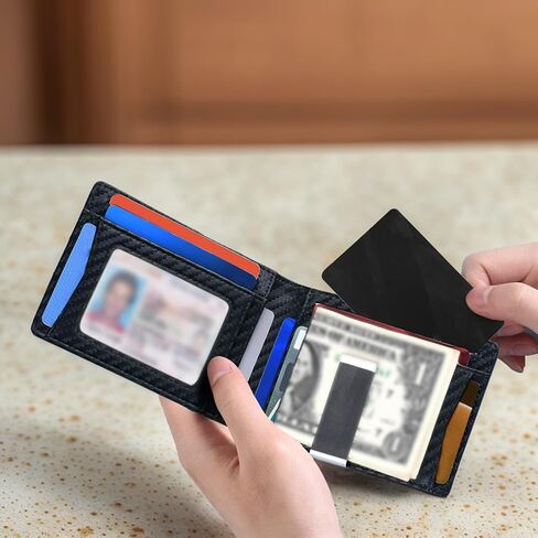 محفظة نحيفة للرجال من ألياف الكربون RFID، مع مشبك للنقود وفتحات متعددة للبطاقات، أنيقة ومحمولة، مناسبة للعمل والاستخدام اليومي. in Saudi Arabia