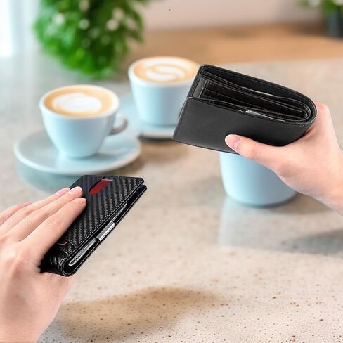 محفظة نحيفة للرجال من ألياف الكربون RFID، مع مشبك للنقود وفتحات متعددة للبطاقات، أنيقة ومحمولة، مناسبة للعمل والاستخدام اليومي. in Saudi Arabia