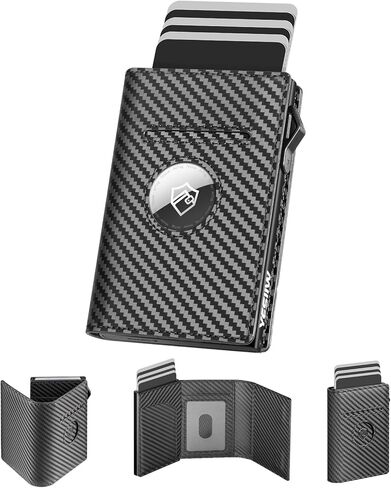 محفظة YESIIW Airtag للرجال، محفظة ذكية للرجال لحجب RFID، حامل بطاقة ائتمان من الألومنيوم ثلاثي الطي البسيط مع نافذة لبطاقة الهوية، هدية للرجال، لا تتضمن بطاقة هوائية، أسود in Kuwait